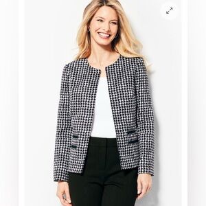 Talbots Black White Houndstooth Jacquard Suiting Jacket 10 Classic Work Chic